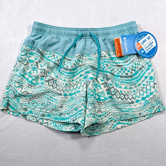 NWT COLUMBIA Women's XS Turquoise Aztec Print UPF 30 Omni-Shade Court Shorts - Picture 1 of 5